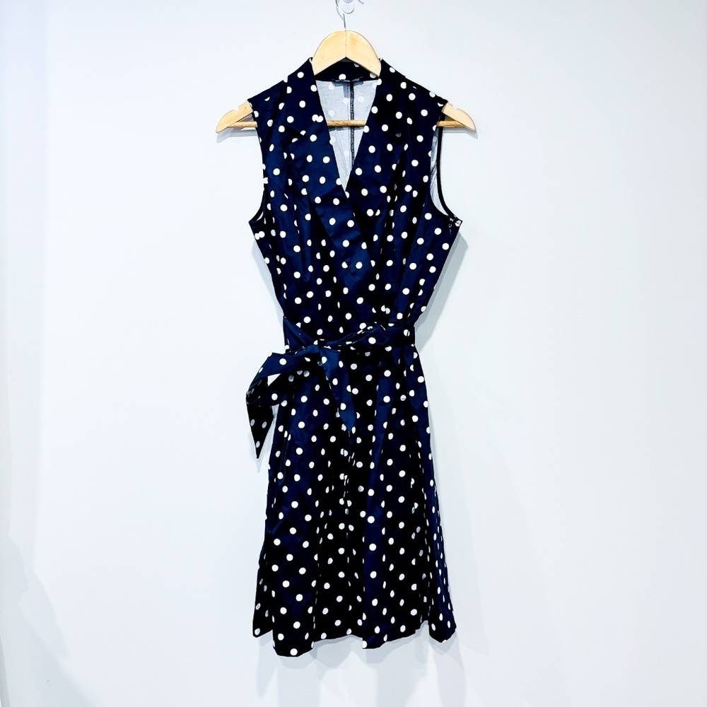 CHAPS Navy polka-dot dress